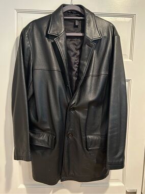 DKNY Black Men's Leather Trench Coat